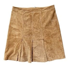 Ann Taylor Loft Petites Brown Leather Skirt 60’s style High Waist In Camel